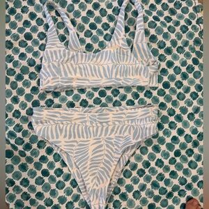 Calvin Klein Light Blue and White Leaf Print Bikini